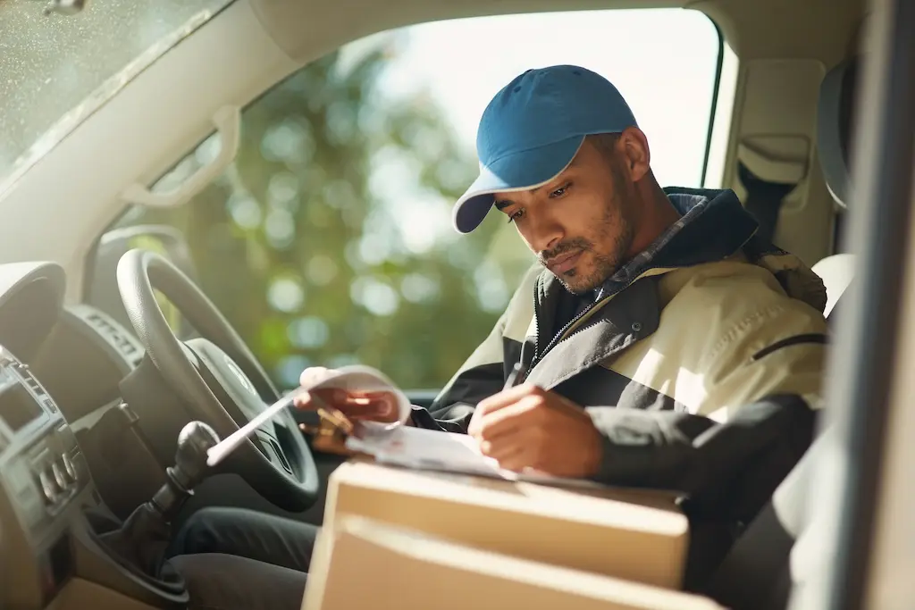 Delivery driving sorting out few packsages